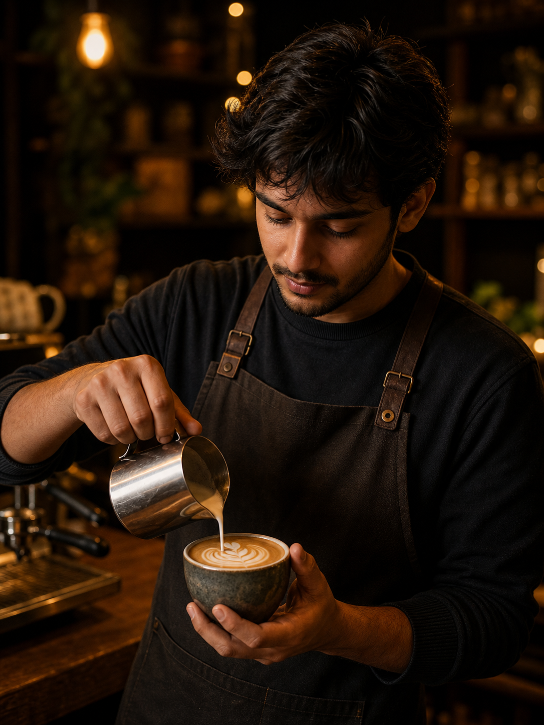 Barista pouring latte art