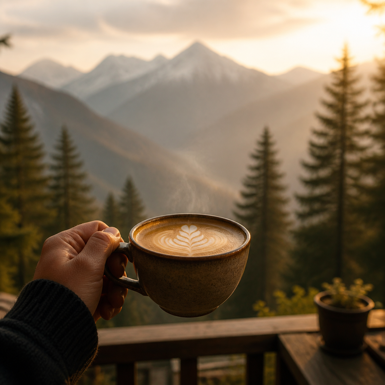 Coffee with a mountain view